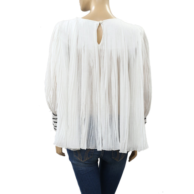 Reiss Off White Deniz-Sequin Pleated Blouse Top M-8