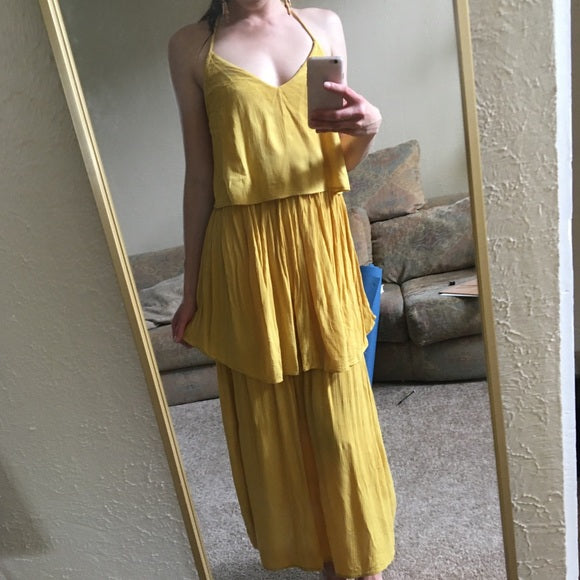 Asos Halter Tiered Yellow Maxi Dress XS-0