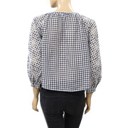 Akemi + Kin Anthropologie Presley Gingham Check Blouse Top XS