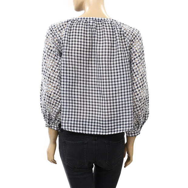 Akemi + Kin Anthropologie Presley Gingham Check Blouse Top XS
