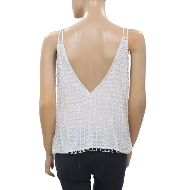 Asos Design Pearl Beaded Embellished Tank V Neck Blouse Top