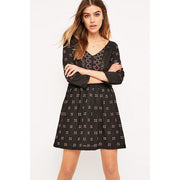 Staring at Stars Embroidered Black Babydoll Mini Dress S