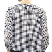 Akemi + Kin Anthropologie Presley Gingham Check Blouse Top XS