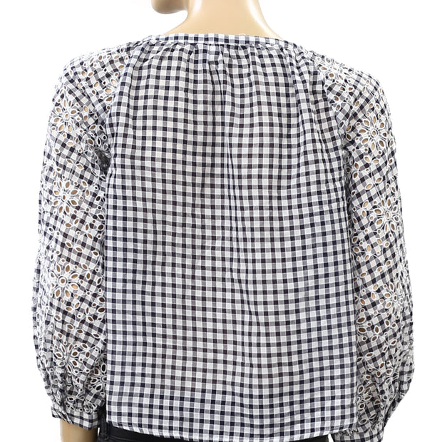 Akemi + Kin Anthropologie Presley Gingham Check Blouse Top XS