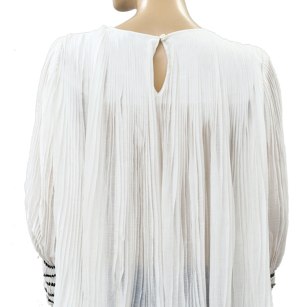 Reiss Off White Deniz-Sequin Pleated Blouse Top M-8