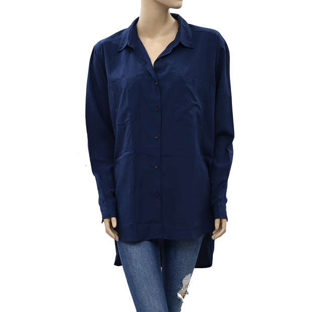 Envii Buttondown Solid Tunic Shirt Top  M