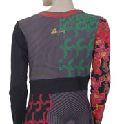 New Desigual Printed Embroidered Long Sleeve Multicolor Mini Dress Medium