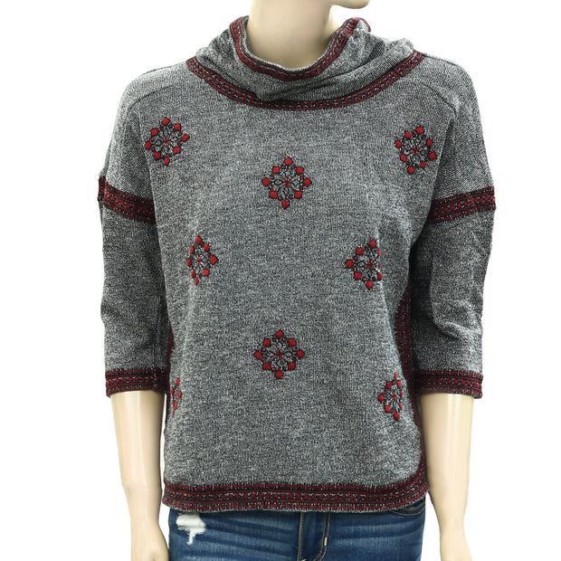 Lucky Lotus Brand California Embroidered Sweater Pullover Top