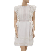 Ulla Johnson Lace Ruffle Zipper Flutter Sleeve Ivory Mini Dress S