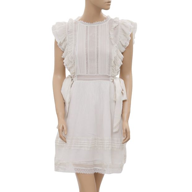 Ulla Johnson Lace Ruffle Zipper Flutter Sleeve Ivory Mini Dress S