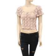 Chico's Crochet Lace Nude Crop Blouse Top XS