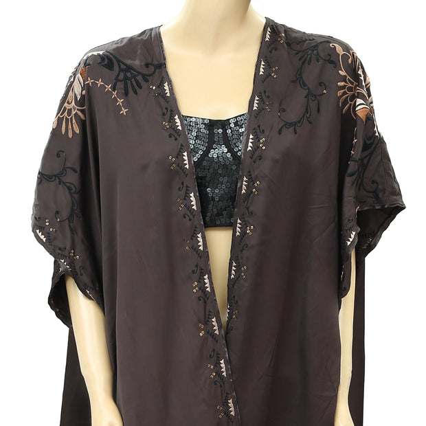 Odd Molly Anthropologie Kimono Rosa Embroidered Coverup Maxi Top S 1