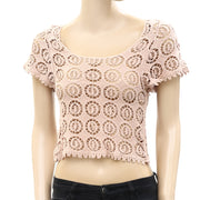 Chico's Crochet Lace Nude Crop Blouse Top XS