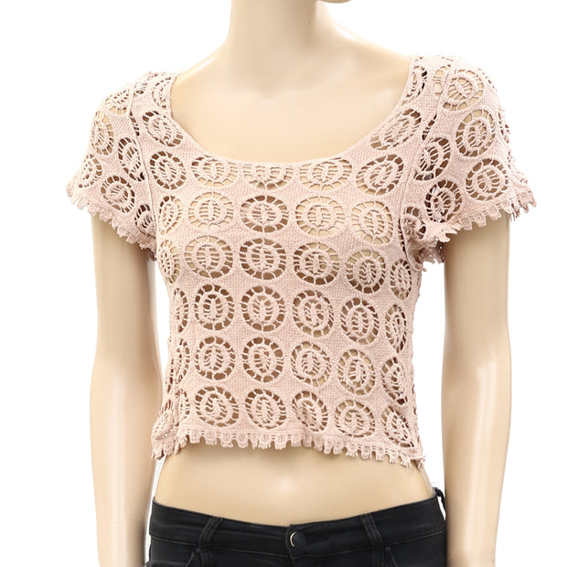 Chico's Crochet Lace Nude Crop Blouse Top XS