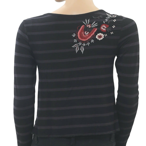 Caite Anthropologie Floral Embroidered Crop Top XXS