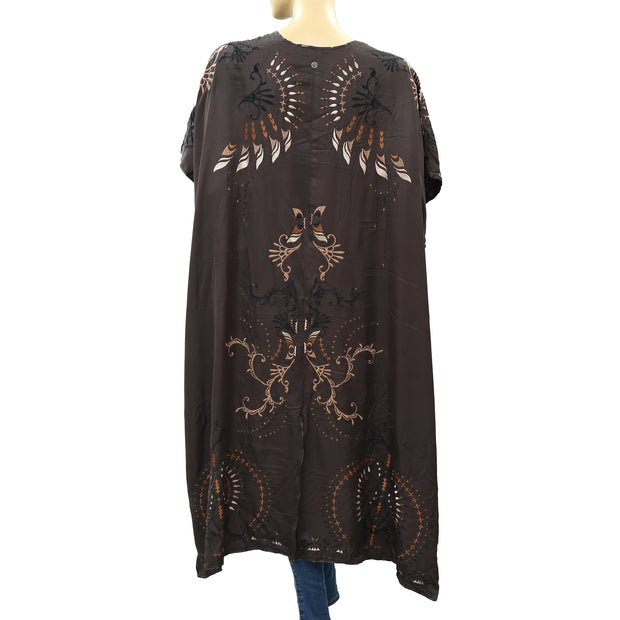 Odd Molly Anthropologie Kimono Rosa Embroidered Coverup Maxi Top S 1