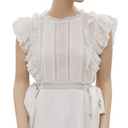 Ulla Johnson Lace Ruffle Zipper Flutter Sleeve Ivory Mini Dress S