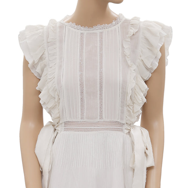 Ulla Johnson Lace Ruffle Zipper Flutter Sleeve Ivory Mini Dress S