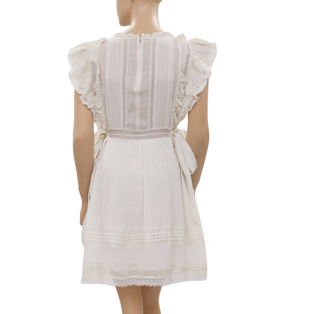 Ulla Johnson Lace Ruffle Zipper Flutter Sleeve Ivory Mini Dress S