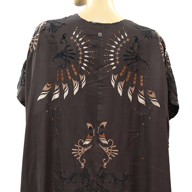 Odd Molly Anthropologie Kimono Rosa Embroidered Coverup Maxi Top S 1