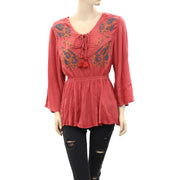 Jachs Girlfriend Paisley Embroidered Tunic Top S
