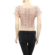 Chico's Crochet Lace Nude Crop Blouse Top XS