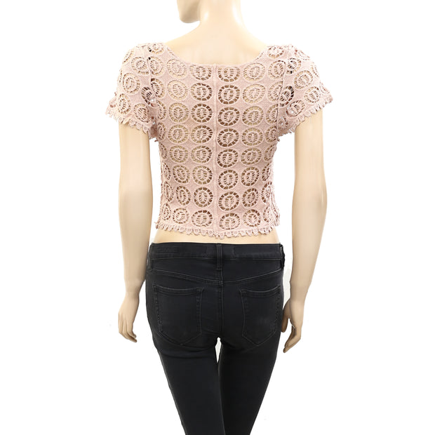 Chico's Crochet Lace Nude Crop Blouse Top XS