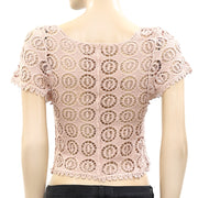 Chico's Crochet Lace Nude Crop Blouse Top XS