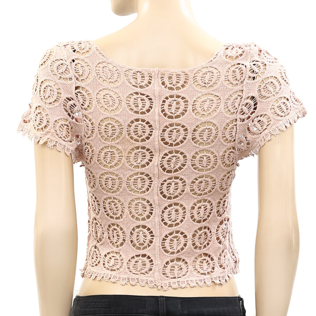 Chico's Crochet Lace Nude Crop Blouse Top XS