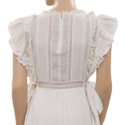 Ulla Johnson Lace Ruffle Zipper Flutter Sleeve Ivory Mini Dress S