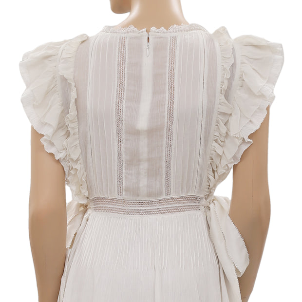 Ulla Johnson Lace Ruffle Zipper Flutter Sleeve Ivory Mini Dress S