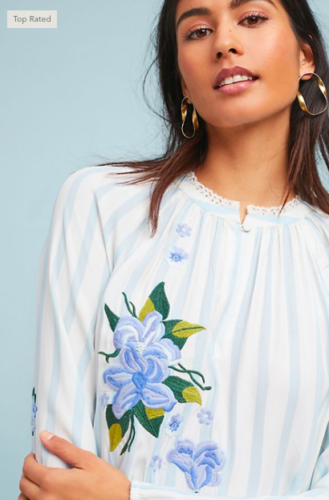 New Akemi + Kin Anthropologie Floral Embroidered Striped Blouse Top S
