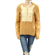 Free People Contrast Bib Mesh Lace Tunic Top XS