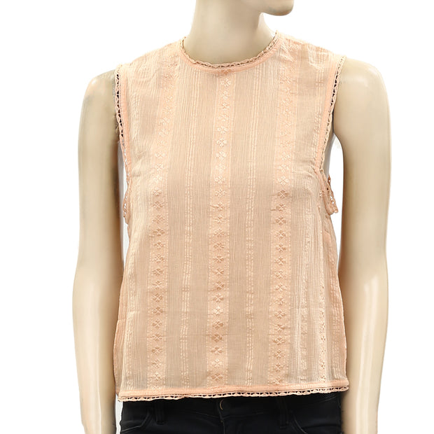 Free People 刺绣蕾丝背心衬衫上衣 S