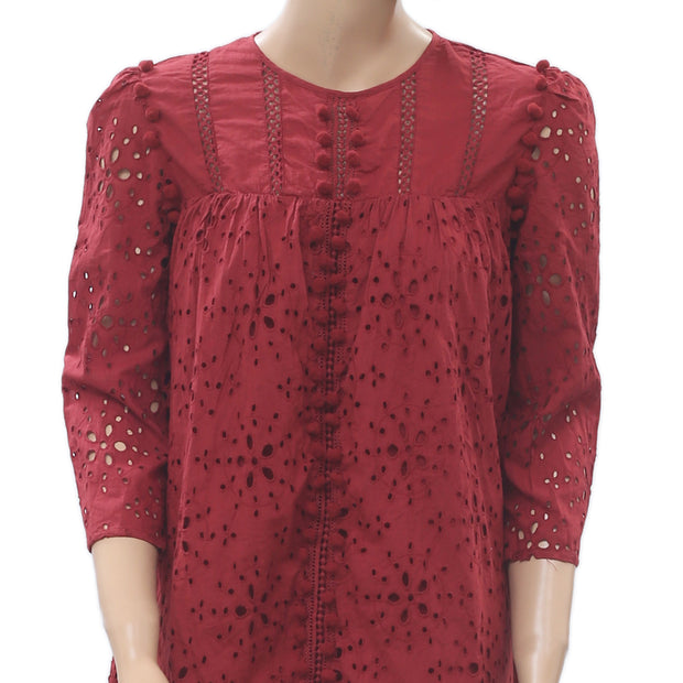 Zara Trafaluc Embroidered With Pom Pom Dress