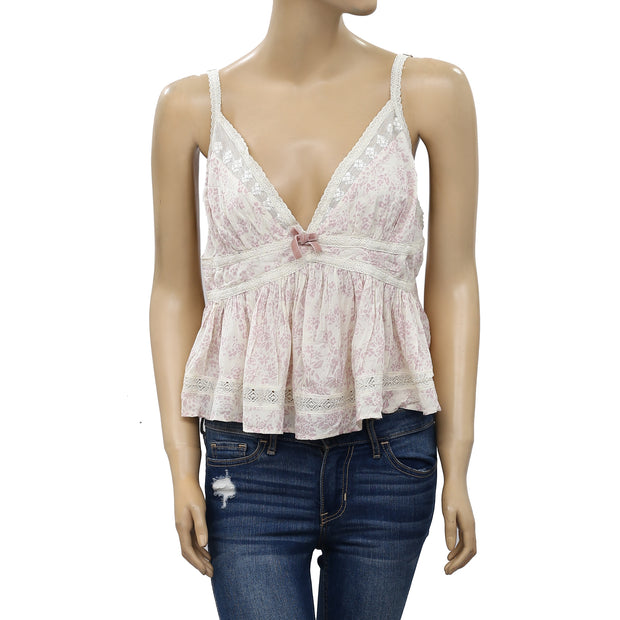Free People Printed Lace Cami Blouse Top XL NWT