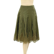 Malvin Lace Floral Embroidered Pleated Midi Skirt M