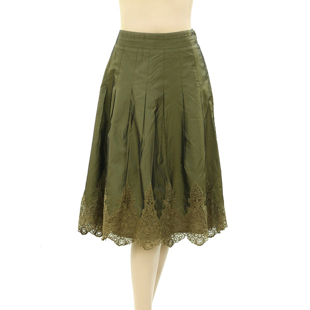 Malvin Lace Floral Embroidered Pleated Midi Skirt M