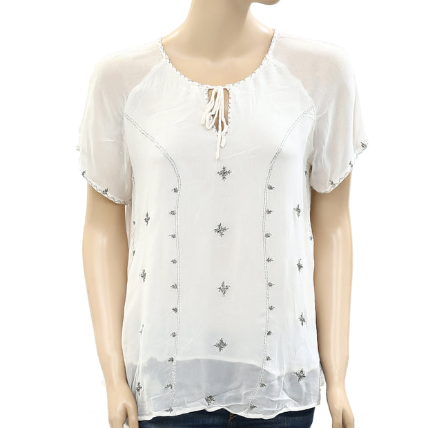 DTLM Don't Label Me Repeat Corded Embroidered Blouse Top S
