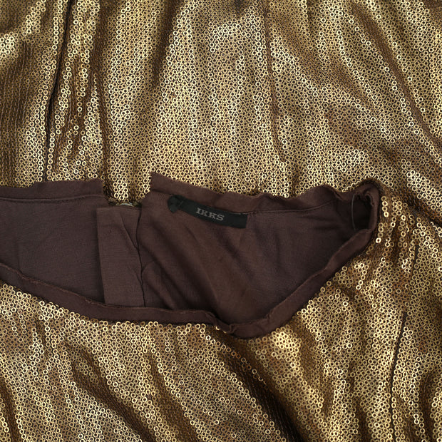 I Code By IKKS Sequins Embellished Golden Blouse Top XS