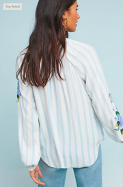 New Akemi + Kin Anthropologie Floral Embroidered Striped Blouse Top S