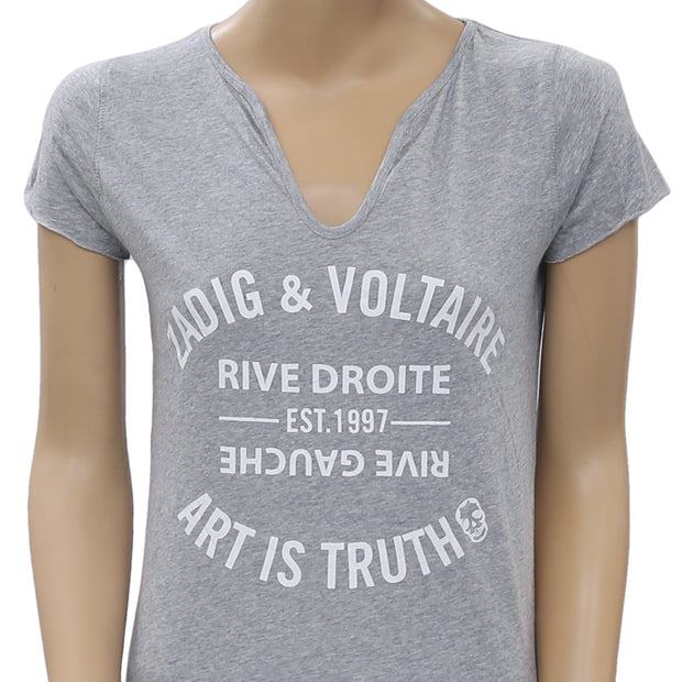 Zadig & Voltaire Tunisien MC Blason Strass Gray T-Shirt Top