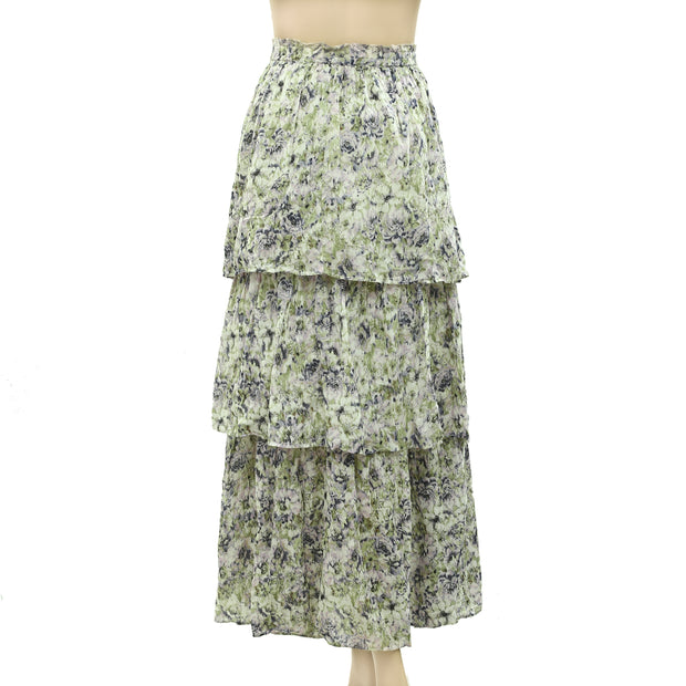 HappyxNature Kate Hudson Floral Printed Ruffle Maxi Skirt M