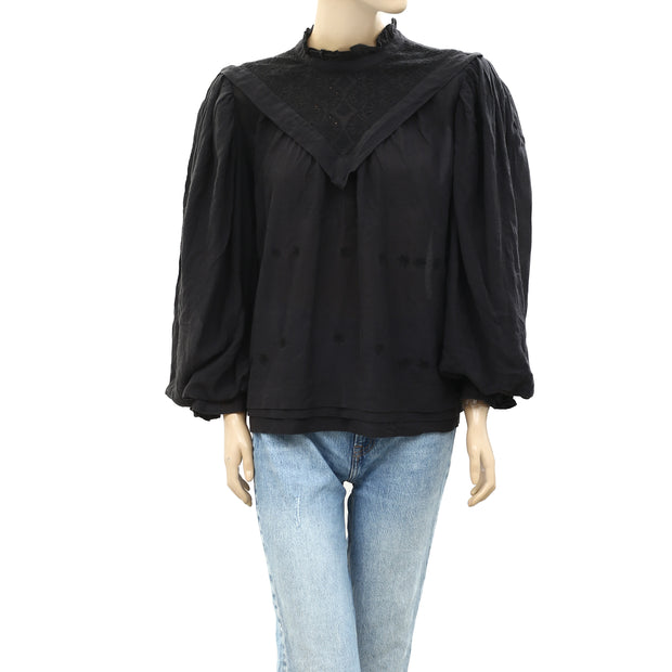 Anthropologie Eyelet Embroidered Blouse Top M US8