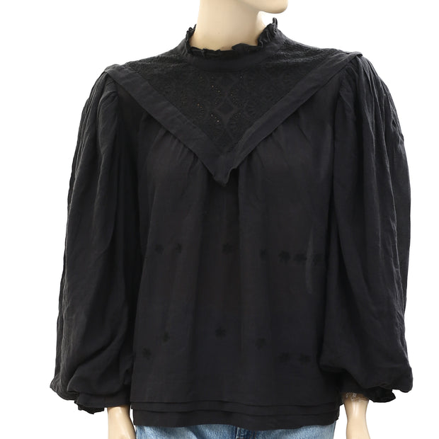 Anthropologie Eyelet Embroidered Blouse Top M US8