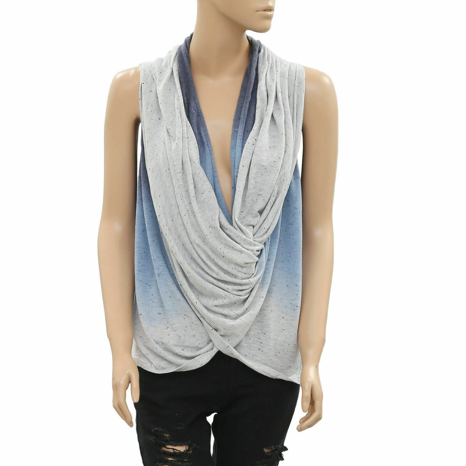 DKNY Jeans Ombre Wrap Cardigan Tunic Top M White Chocolate Couture