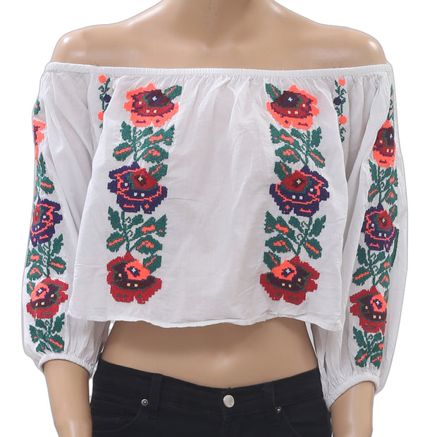 Topshop Neon Bardot Off Shoulder Crop Top