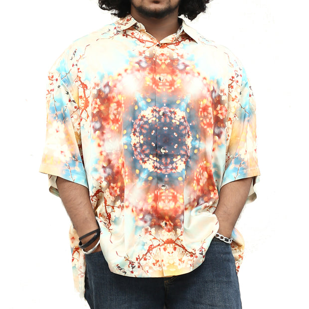 ASOS DESIGN Men's Boxy Kaleidoscope Floral Printed Shirt XL