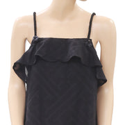 Leo & Sage Texture Ruffle Black Tank Blouse Top M