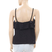 Leo & Sage Texture Ruffle Black Tank Blouse Top M